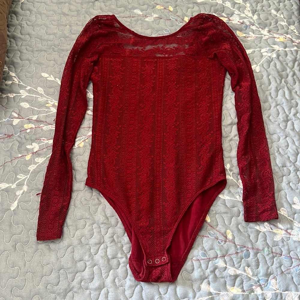 Maroon Sultry Long Sleeve Hollister Bodysuit